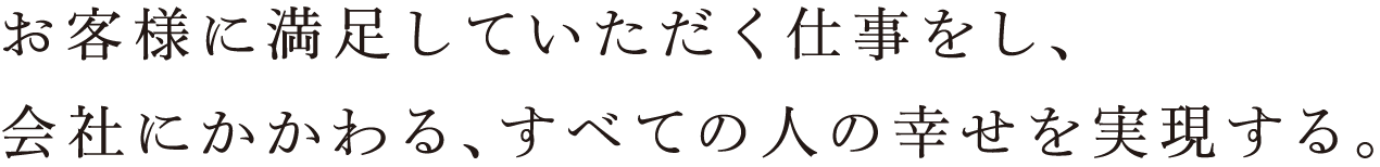 お客様に満足していただく仕事をし、会社にかかわる、すべての人の幸せを実現する。